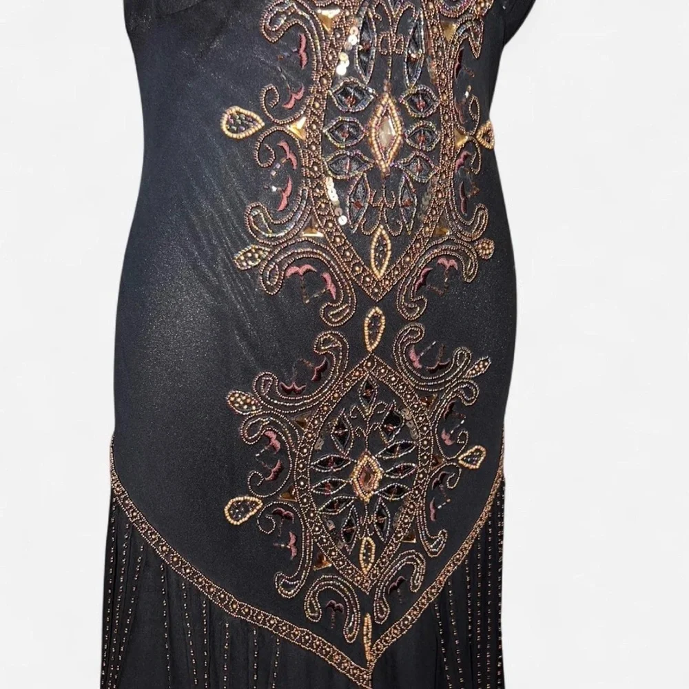 Vintage Cachè Chic Black and Brown Embellished Evening Gown - Picture 8 of 12